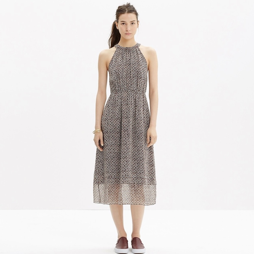 Madewell Silk Midi Dress in Diamond Tile